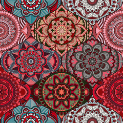 Patchwork pattern. Vintage decorative elements. Hand drawn background. Islam, Arabic, Indian, ottoman motifs. Perfect for printing on fabric or paper.