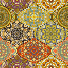 Patchwork pattern. Vintage decorative elements. Hand drawn background. Islam, Arabic, Indian, ottoman motifs. Perfect for printing on fabric or paper.