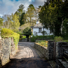 Grasmere, Cumbria, England. Traditional cottages in the rural English Lake District town known as...