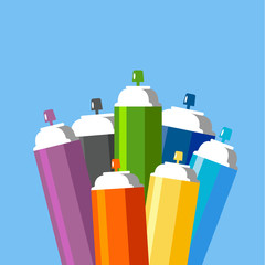 Cans of spray paint set. Flat style vector illustration.