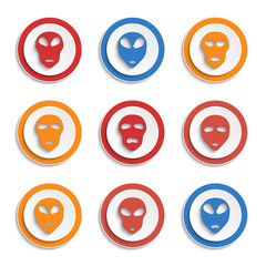 Set of alien face silhouette. Alien signs.Buttons.