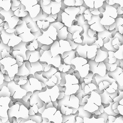 Ginkgo biloba tree leaves as a white texture concept. 3D vector illustration monochrome relict ginkgo tree leaf seamless pattern. Modern light color wallpaper, background, backdrop or design element.