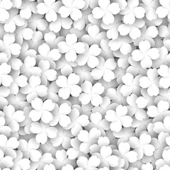 Four-leaf clover as a white texture concept. 3D vector illustration monochrome clover grass plant seamless pattern. Modern light color wallpaper, background, backdrop or design element.