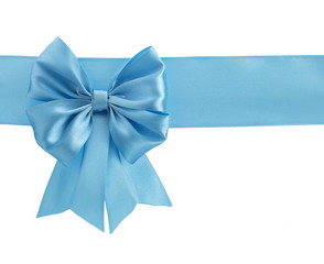 Blue ribbons and bow on a white background for gifts