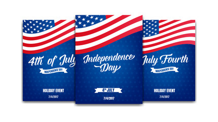 Fourth of July. 4th of July holiday event posters. USA Independence Day cards.