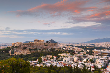 Acropolis and view of the city of Athens, Greece. 
