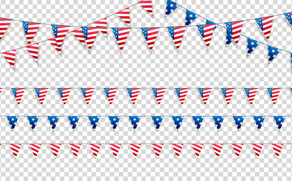 4th of July. Decoration set of garlands for USA national holidays, events, banners, posters, web.. Fourth of July vector illustration.