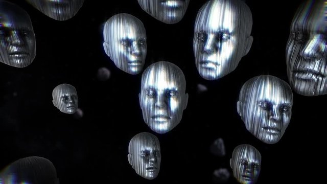 Metallic faces. Sci-fi seamless background