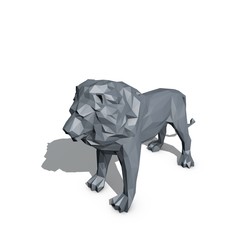 Polygonal lion. Isolated on white background. 3D rendering illustration.