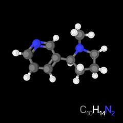 Nicotine model molecule. Isolated on black background. Cartoon style.