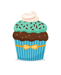 Brownie cupcake with blue frosting