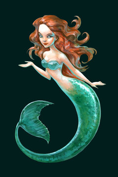 Hand drawn illustration of a mythological creature beautiful sea mermaid lady