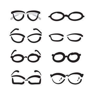 Vector group of hand drawn glasses on white background.