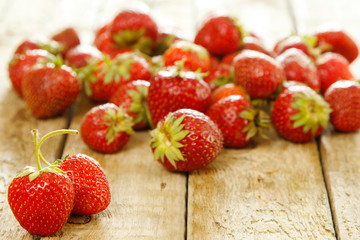 Strawberries on wooden table