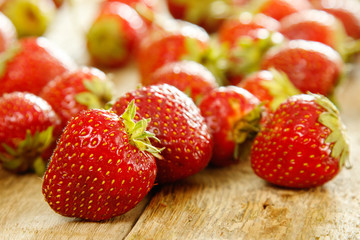 Strawberries on wooden table