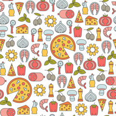seamless pattern with pizza design elements