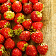 Strawberries on wooden table