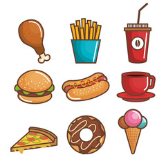 Colorful fast food over white background vector illustration