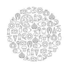 round design element with pizza icons