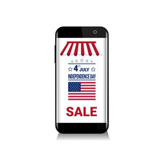 Cell Smart Phone With Shopping Discount Sale Banner United States Independence Day Holiday 4 July Flat Vector Illustration