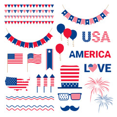 Obraz premium United States Flag Independence Day Holiday 4 July Banner Vector Illustration