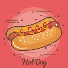 Colorful hot dog over bright pink background vector illustration