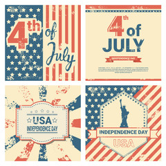 United States Flag Independence Day Holiday 4 July Banner Greeting Cards Set Vector Illustration