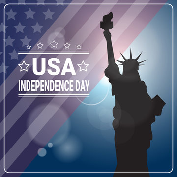 Liberty Statue Over United States Flag Independence Day Holiday 4 July Banner Flat Vector Illustration