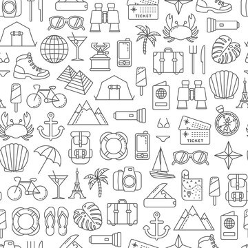 seamless pattern with traveling and tourism design elements