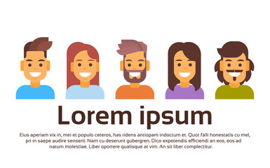 Casual People Group Avatar Icon Banner With Copy Space Media Communication Social Network Conpect Flat Design Vector Illustration