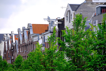 a detail of the gable ends of dutch canal side houses in Amsterdam