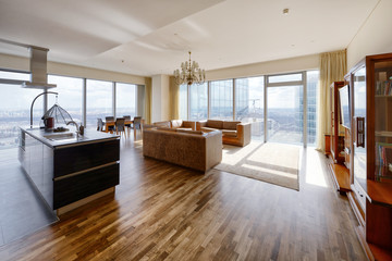 Russia, Moscow region - Interior design living room in luxury new apartment.