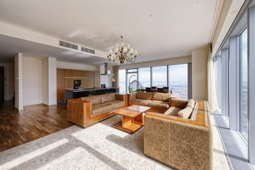 Russia, Moscow region - Interior design living room in luxury new apartment.