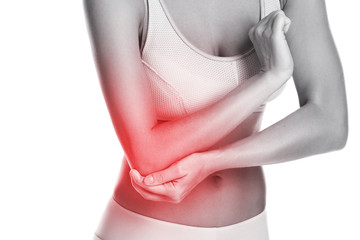 Woman with pain in her elbow