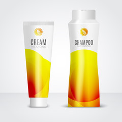 Body care cosmetics designs tubes template. Packaging templates of cream, gel and shampoo