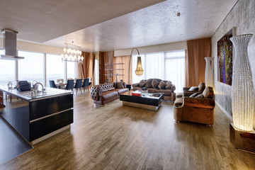 Russia, Moscow region - Interior design living room in luxury new apartment.
