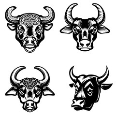 Set of bull heads icons on white background. Design elements for logo, label, emblem, sign.