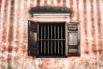 wooden window on wall in Hoi An Ancient Town, Quang Nam, Vietnam.