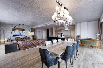Russia, Moscow region - Interior design living room in luxury new apartment.