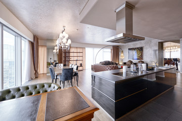 Russia, Moscow region - Interior design living room in luxury new apartment.
