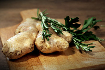 ginger root on wooden background