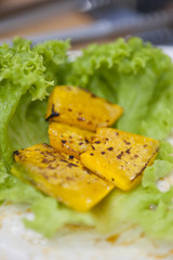Juicy barbecue pumpkin in a lettuce wraps.