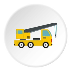 Truck with crane icon, flat style