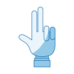 blue color shading silhouette hand palm showing two fingers with shirt sleeve vector illustration