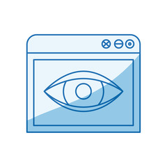 blue color shading silhouette browser window with eye sketch icon vector illustration