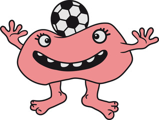 fußball spielen kopfball köpfen süß niedlich hässlich monster böse gefährlich gefräßig horror halloween grinsen