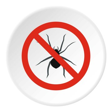 Prohibition sign spiders icon, flat style