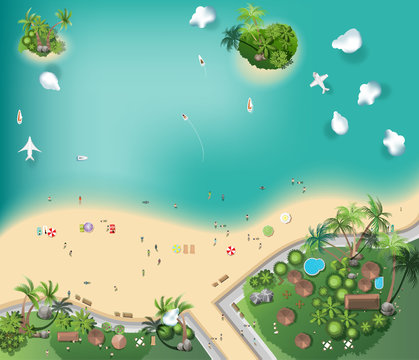 islands top view,  travel, with tree top , resort, interior design,  for landscape vector illustration