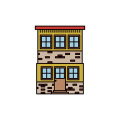 colorful silhouette of facade house of two floors with brick wall vector illustration