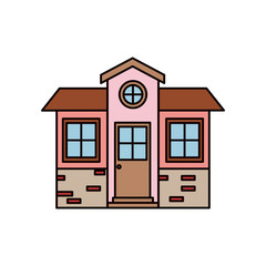 colorful silhouette of small house facade with brick wall vector illustration